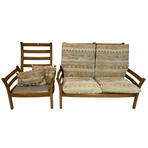 634 - Mid Century Ercol beech and elm Seville two seater sofa and matching armchair. Width: Sofa - 130cm; ... 