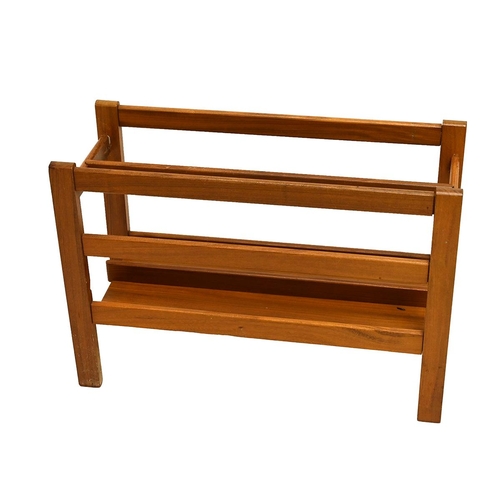 641 - Mid Century teak magazine rack of two compartments. H 36cm, W 51cm, D 21cm.