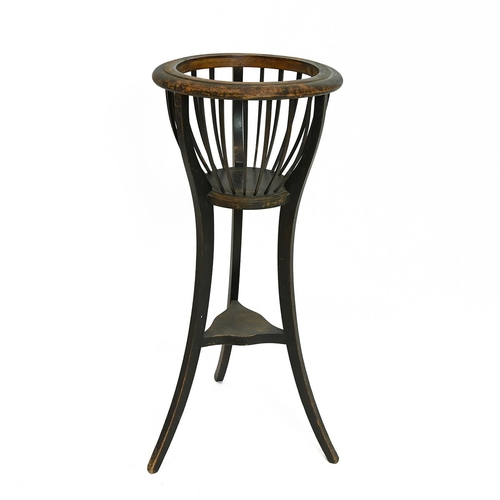 642 - Edwardian Basket style Jardiniere stand in stained  hardwood. H 87cm, D 38cm.