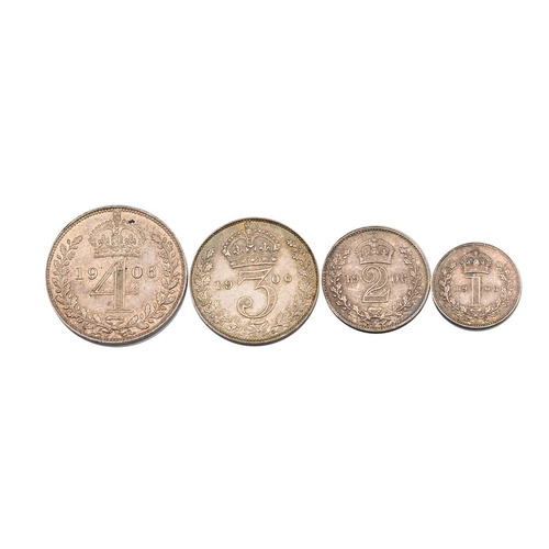 68 - 1906 King Edward VII silver four-coin Maundy Money set in a modern box (S 3985). Includes (1) 1906 M... 