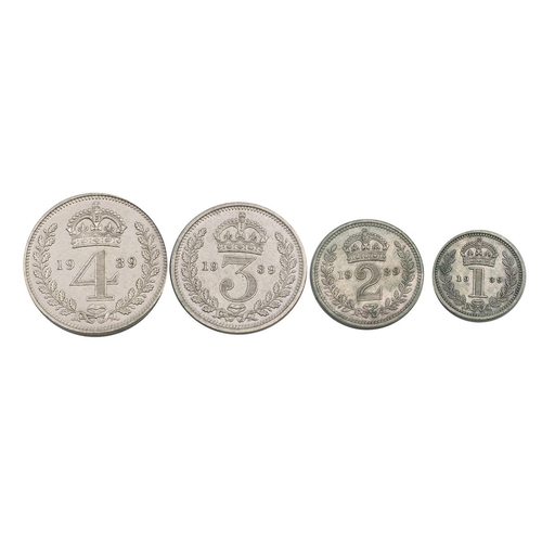 71 - 1939 King George V silver four-coin Maundy Money collectable set, without a box. Includes (1) 1939 M... 