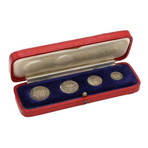 72 - 1941 King George VI silver Maundy Money four-coin set in the original long red box with gold letteri... 