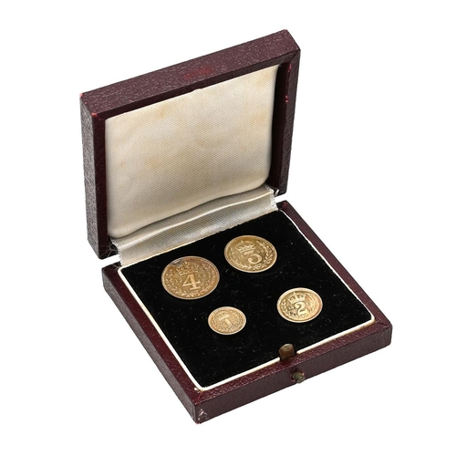 73 - 1952 Maundy Money four-coin King George VI silver set in original presentation box. Includes (1) 195... 