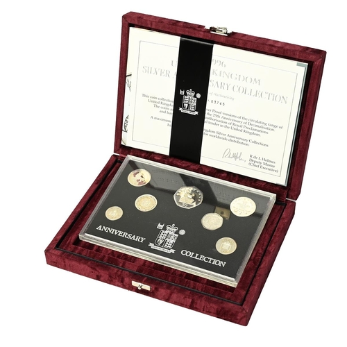 90 - 1996 Decimal Day 25th Anniversary UK silver proof seven-coin set from The Royal Mint in a velvet box... 