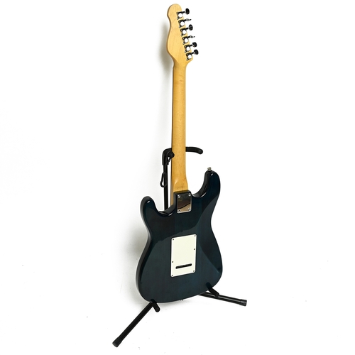 480 - A 'Vintage' John Hornby Skewes Ltd electric guitar in dark blue with white pickguard. Includes a sof... 