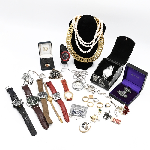 16 - A collection of costume jewellery and watches including in an automatic Seiko 