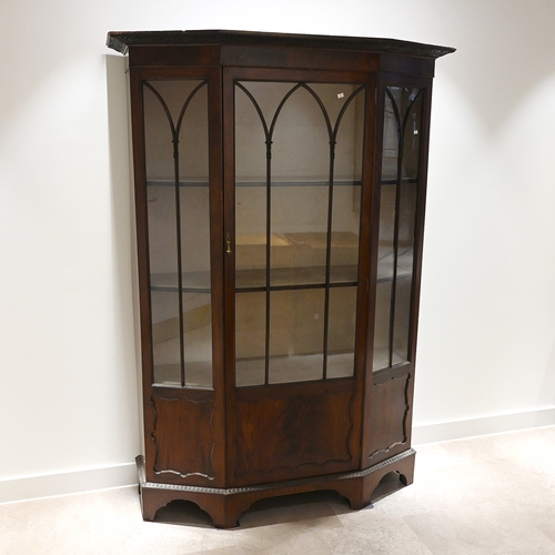 619 - Early 20th Century mahogany china display cabinet of canted form with carved splaying pediment over ... 