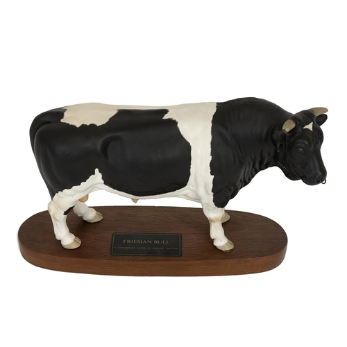 109 - Beswick Connoisseur model of a Friesian Bull on wooden stand. Height (inc stand) 19cm, length 29cm. ... 