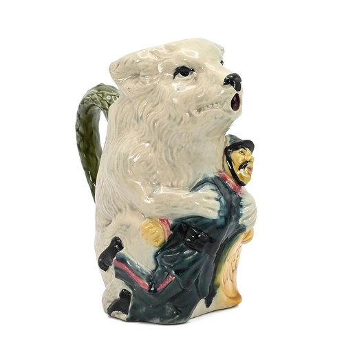 115 - Orchies Political Pottery jug depicting a Russian Bear crushing a Soldier bearing a bag inscribed Co... 