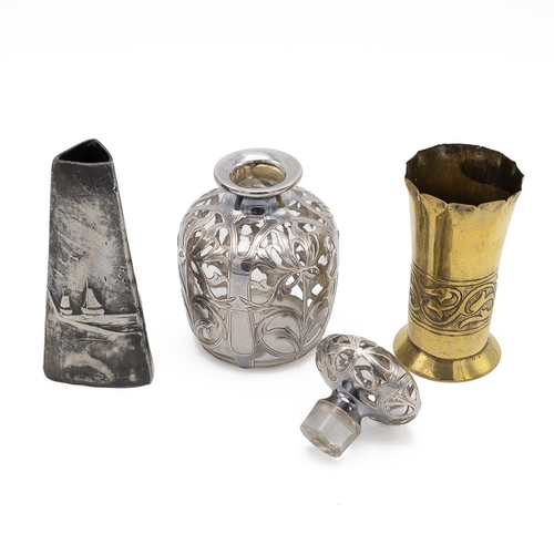 14 - Gorham encased perfume bottle with stopper, impressed mark Sterling Silver and model number D1558, h... 