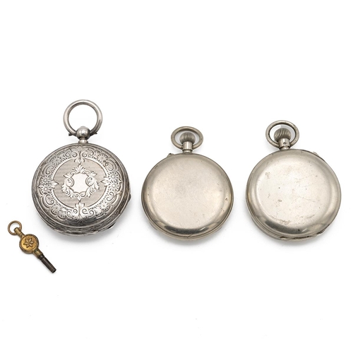 18 - Three pocket watches. The first in a silver case with 0.935 mark above three bears indicating a Swis... 