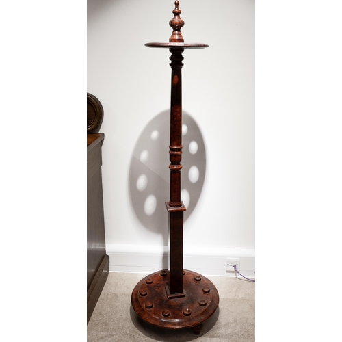 409 - Vintage wooden snooker cue stand with burr wood effect finish. Can hold 10 cues. 48cm diameter base,... 