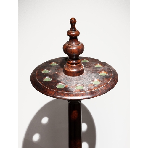 409 - Vintage wooden snooker cue stand with burr wood effect finish. Can hold 10 cues. 48cm diameter base,... 