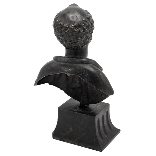 46 - Italian School 17th Century - Bust of a philosopher, bronze with a dark patina, 25 x 11cm, base 8 x ... 