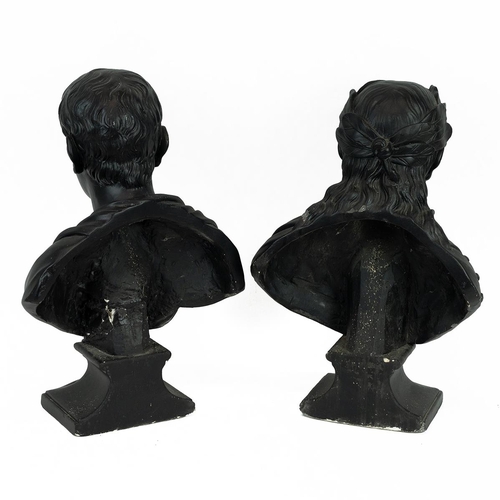 53 - Manner of John Cheere (died 1787) - A Pair of library busts, Male and Female, painted plaster, 51cm ... 