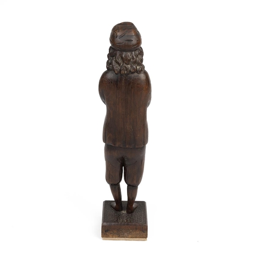 56 - 19th Century carved oak Flemish figure of a musician (tambourine player). W 7.5cm, D 8cm, H 36cm. (S... 