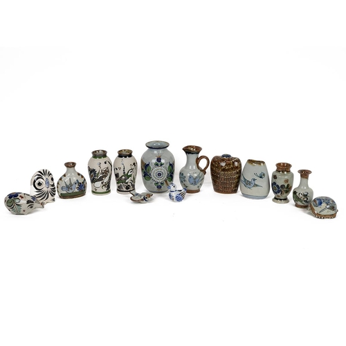 69 - Ken Edwards Mexican pottery - a collection of 14 pieces of including vases, animal figurines and a j... 