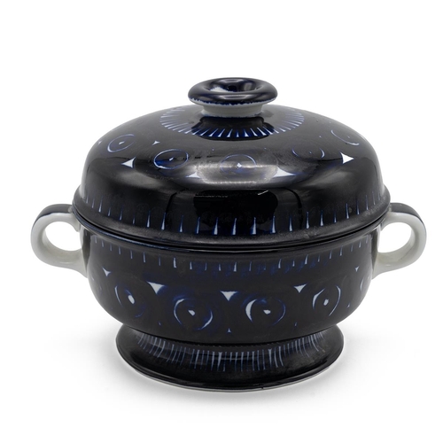 73 - Ulla Procope for Arabia Pottery of Finland - a two handled and lidded tureen with cobalt blue geomet... 