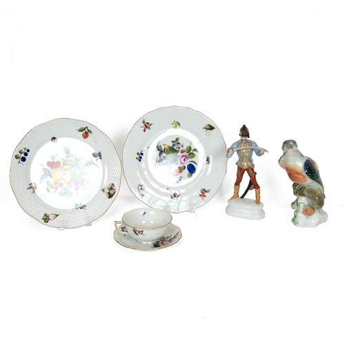 74 - Herend Porcelain to include a figure of a Magyar soldier with sword drawn; a kingfisher figurine (lo... 