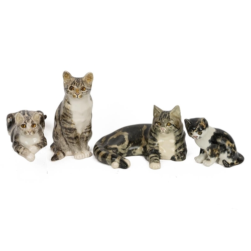 80 - Winstanley Cats - four ceramic figurines of cats by Winstanley pottery including: recumbent tortoise... 