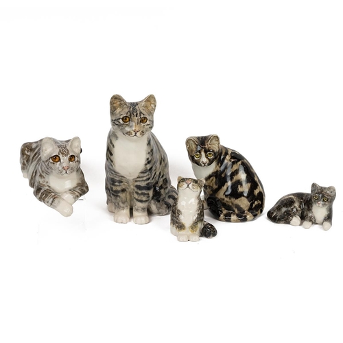 81 - Winstanley Cats - five ceramic figurines of cats by Winstanley including: seated tabby number 6 (hei... 