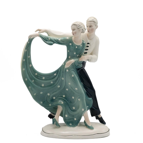 83 - Katzhutte Hertwig & Co porcelain (Thuringia, Germany) - Dancing Couple, circa 1920 to 1930. Art Deco... 