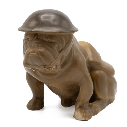 96 - Royal Doulton Tommy Bulldog, modelled in WWI uniform and helmet, khaki glazed, with printed mark ben... 