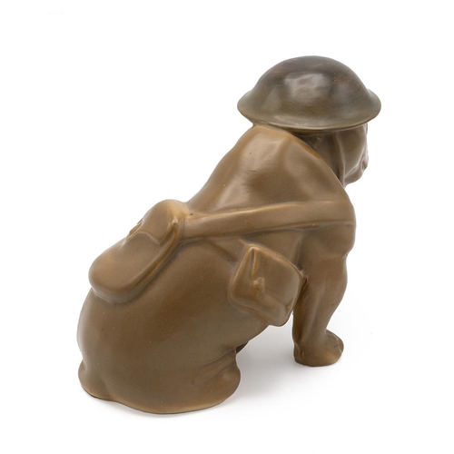 96 - Royal Doulton Tommy Bulldog, modelled in WWI uniform and helmet, khaki glazed, with printed mark ben... 