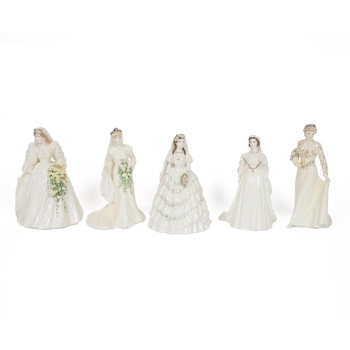 97 - Coalport for Compton & Woodhouse - five Royal Wedding Dress limited edition figurines to include Que... 