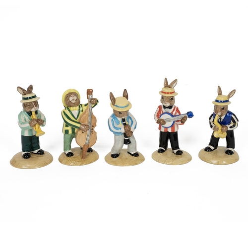 99 - Royal Doulton Bunnykins figures from the Jazz Band collection to include Trumpet Player DB210, Doubl... 