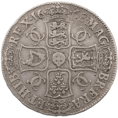 102 - 1668 King Charles II milled silver Crown with VICESIMO regnal year to the edge (S 3357, Bull 373). O... 