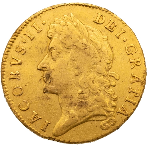 108 - 1685 gold 'full' Guinea from the first year of King James II's reign (S 3400, Farey 260, Bull 321). ... 