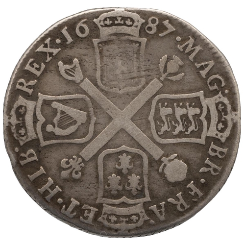 109 - 1687 King James VII rare Scottish silver Ten Shillings coins (S 5641). Obverse: laureate draped bust... 