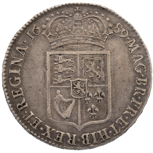 110 - 1689 King William III and Queen Mary II silver Halfcrown with a frosted caul and no pearls (S 3434, ... 