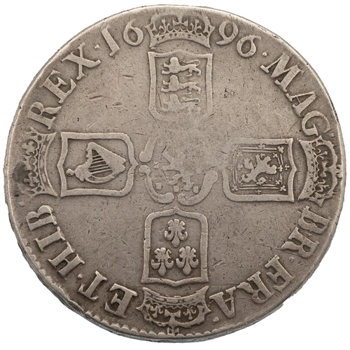 114 - 1696 King William III silver Crown with third bust and 'OCTAVO' to the edge (S 3472, Bull 1004). Obv... 