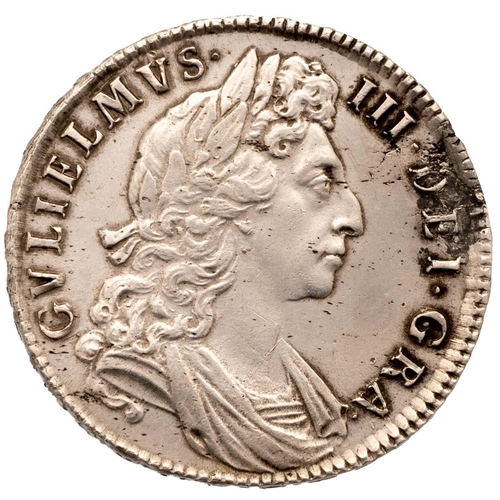 115 - 1698 King William III ex-mount silver Halfcrown with DECIMO edge and large shields (S 3494). Obverse... 