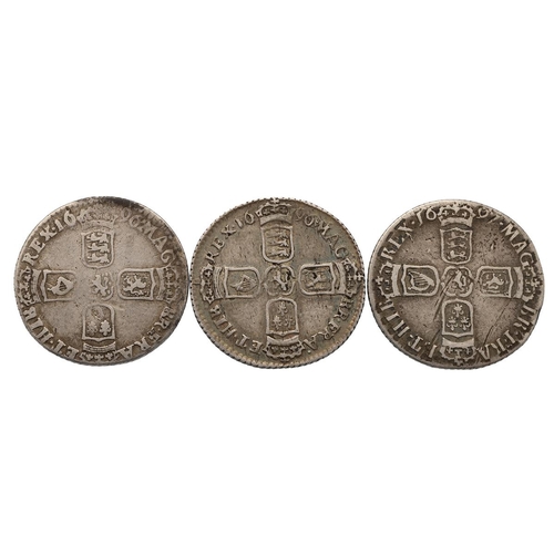 116 - Three (3) King William III silver London Tower mint Sixpences, dated 1696 and 1697. Includes (1) 169... 