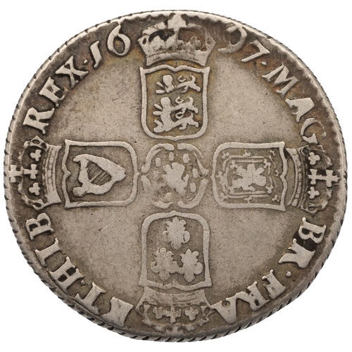 117 - 1697 King William III silver Shilling struck at the temporary mint at Chester (S 3499). Obverse: fir... 