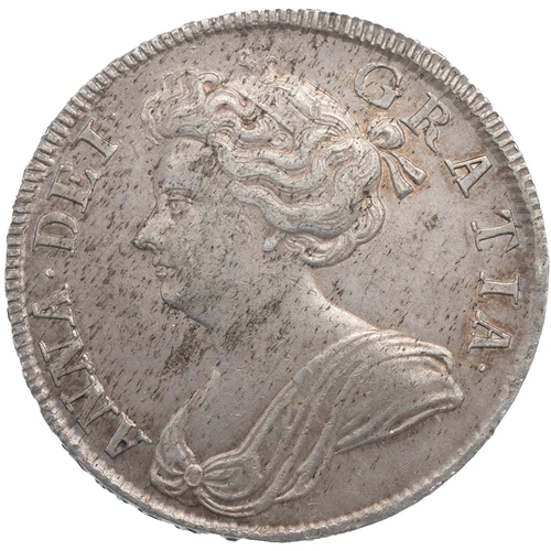 121 - 1707 Queen Anne post-Union silver Hafcrown with SEPTIMO edge (S 3604). Obverse: left-facing draped b... 