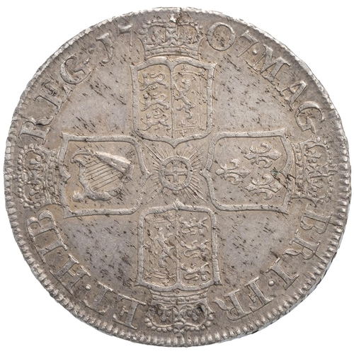 121 - 1707 Queen Anne post-Union silver Hafcrown with SEPTIMO edge (S 3604). Obverse: left-facing draped b... 