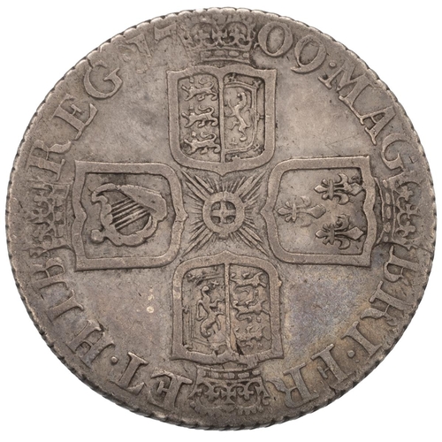 125 - 1709 Queen Anne third draped bust silver Shilling with plain angles (S 3610, ESC 1154). Obverse: lef... 