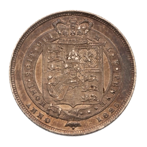 160 - 1825 King George IV Shilling: first bust and second reverse design (S 3811, ESC 1253). Obverse: left... 