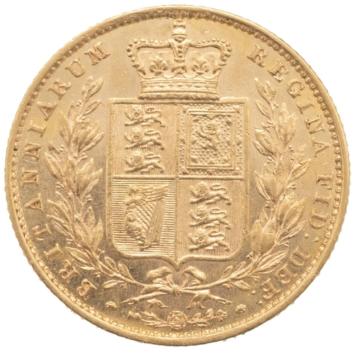 168 - 1857 Queen Victoria 'Young Head' gold Sovereign with close date (S 3852D, Marsh 40). Obverse: bare h... 