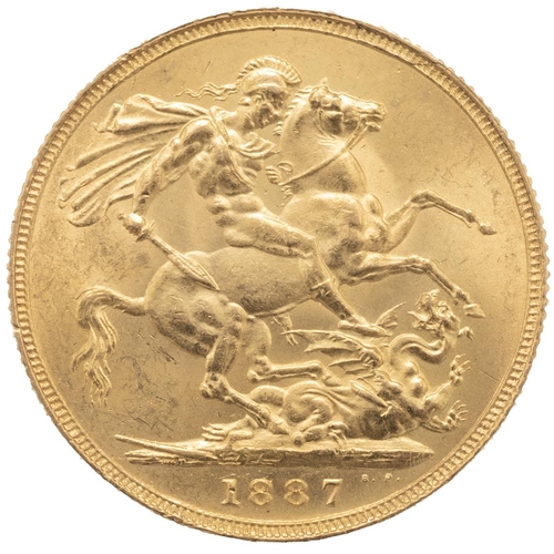 173 - 1887 Queen Victoria 'Jubilee Head' London Mint gold Sovereign (S 3866). Obverse: Joesph Edgar Boehm'... 