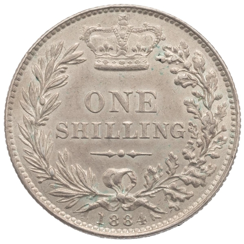 191 - 1884 Queen Victoria silver type A7 Shilling with fourth 'Young Head' bust (S 3907). Obverse: William... 