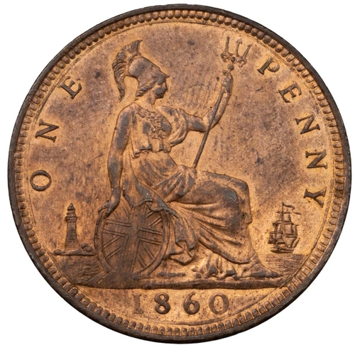 195 - 1860 Queen Victoria 'Bun Head' bronze Penny, dies 3+D, first year of issue (S 3954). Obverse: type 3... 