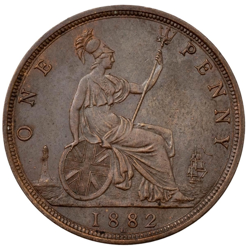 198 - 1882 Queen Victoria Heaton Mint bronze Penny with 12+N dies (S 3955). Obverse: type 12, left-facing ... 