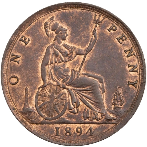 202 - 1894 Queen Victoria 'Bun Head' bronze penny: the final issue of this type (S 3954). Obverse: type 12... 