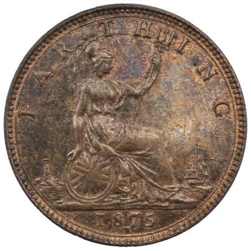 207 - 1875H Queen Victoria bronze 'Bun Head' Heaton Mint Farthing (S 3959). Obverse: left-facing laureate ... 