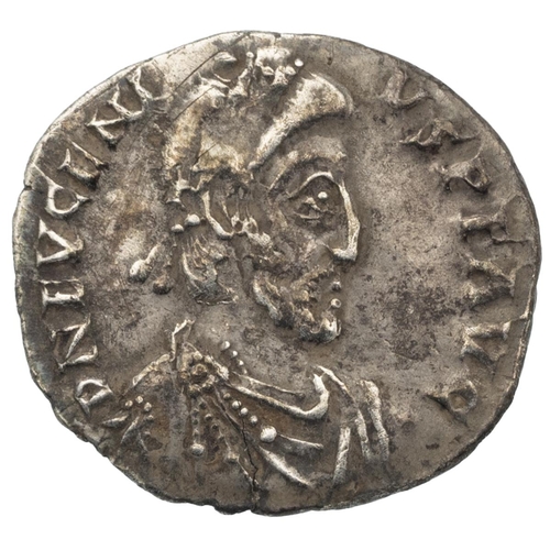 22 - 392-394 AD Eugenius ailver AR Siliqua, Trier mint, scarce (Sear 20688). Obverse: draped, cuirassed a... 